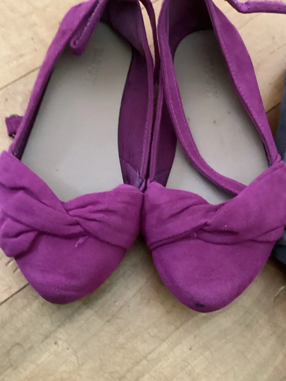 Kids Knot-Detail Ankle Strap Flats in Purple and grey
